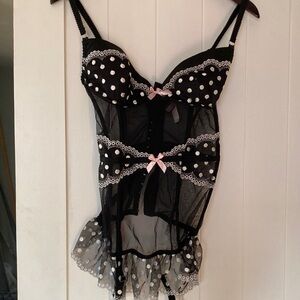 Victoria's Secret Black and Pink Polka Dot Chemise